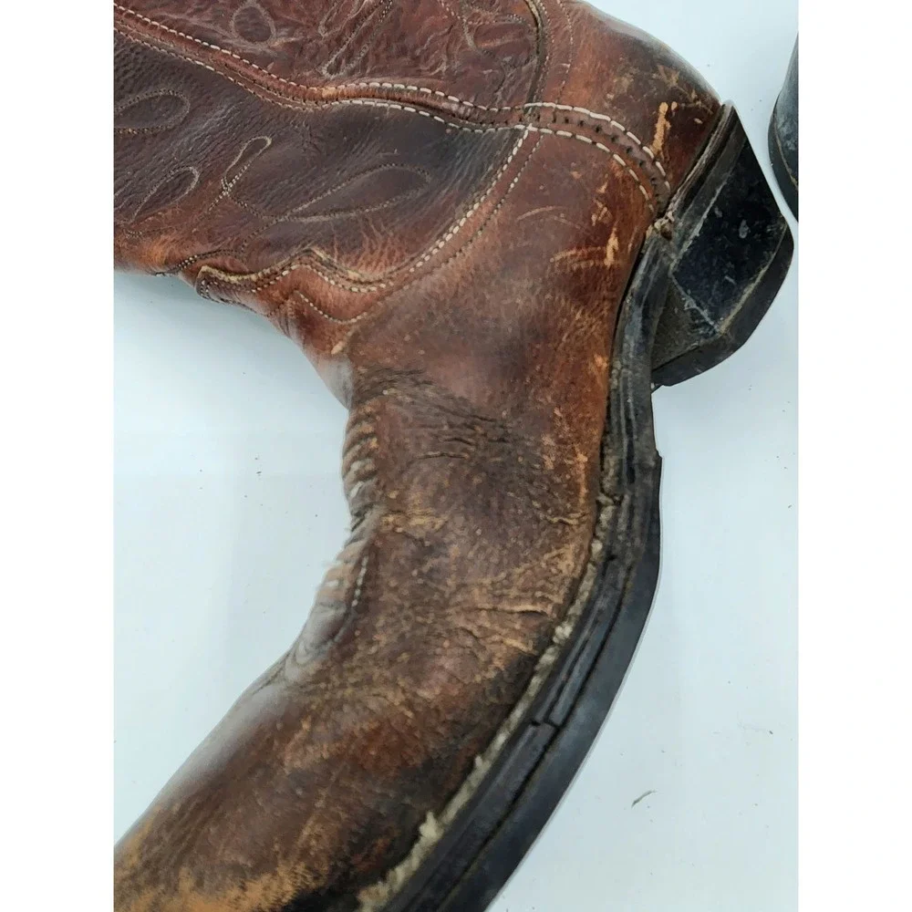 Vintage Brown Leather Cowboy Boots Western Boots Decorative‎ Stitching